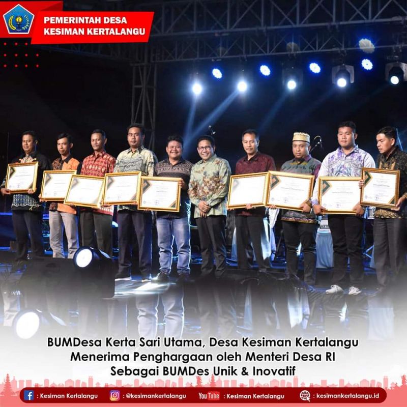 BUMDesa Kerta Sari Utama, Desa Kesiman Kertalangu raih penghargaan Nasional sebagai BUMDesa Unik dan Inovatif.