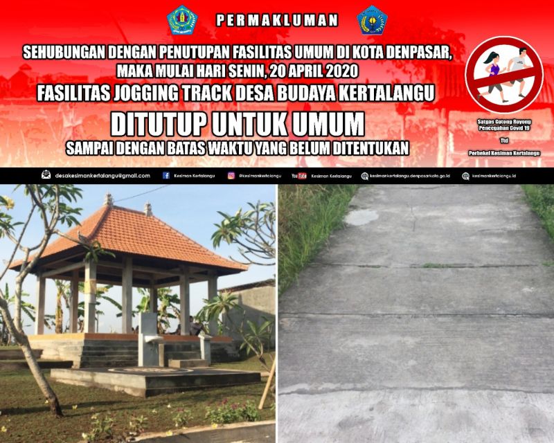 Fasilitas Jogging Track Desa Budaya Kertalangu di tutup untuk umum